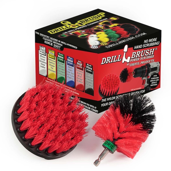 Cepillo taladro Power Scrubber de Useful Products 5 pulgadas de ancho 5 pulgadas de largo, rojo - R-S-4M-QC-DB