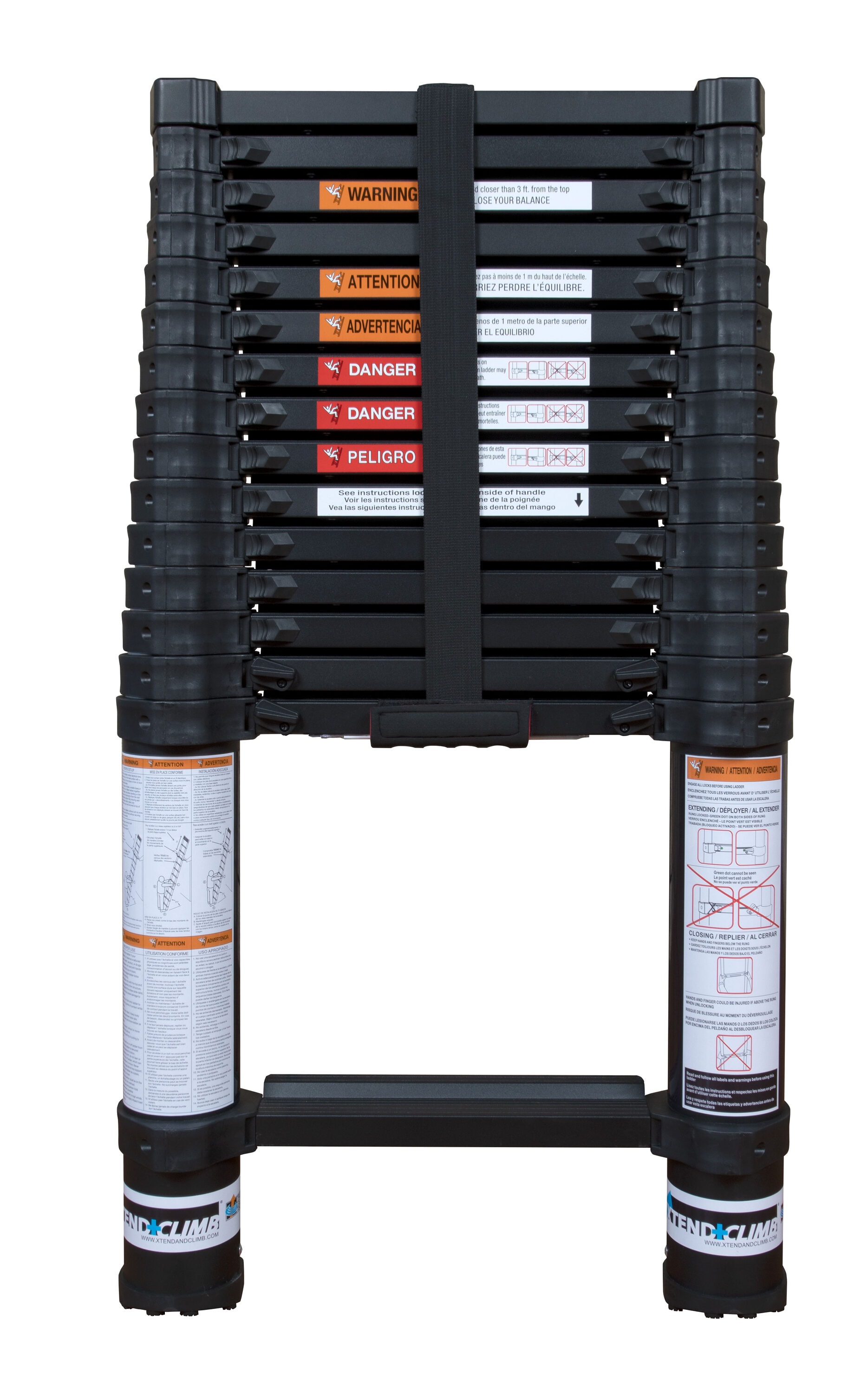 Escalera de extensión telescópica Xtend+Climb ANSI Certified de 15.5 pies (con alcance de altura de 19.5 pies) de aluminio Tipo 1A con capacidad de carga de 300 libras - Modelo CS155+/300