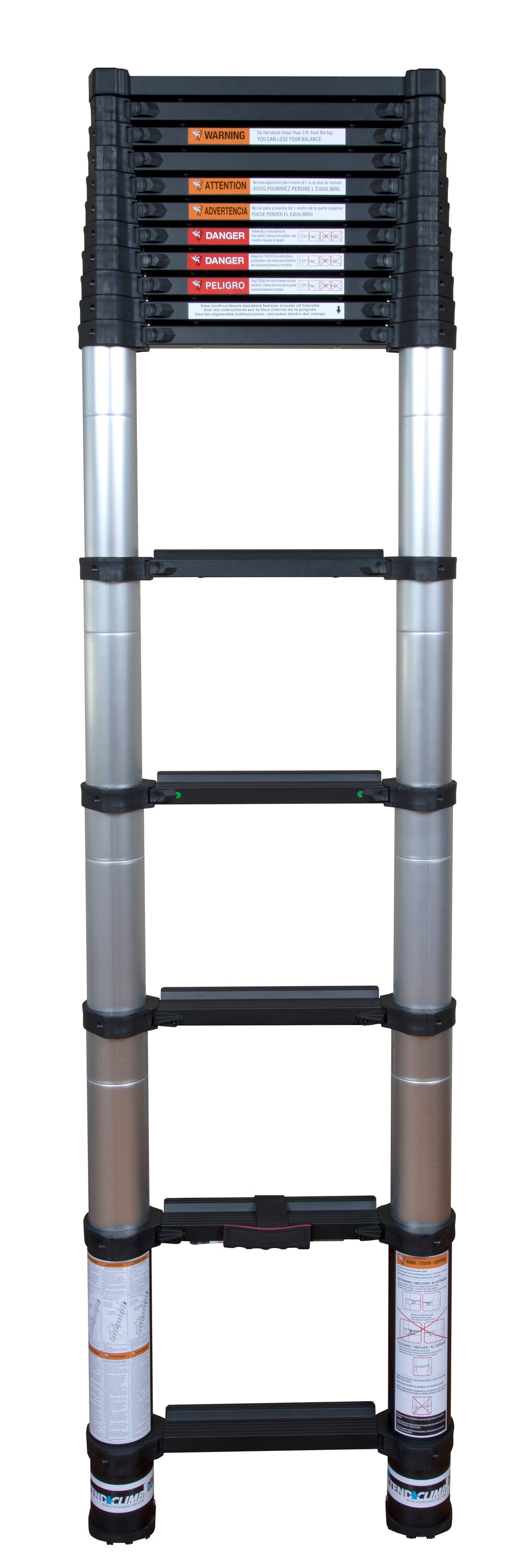 Escalera de extensión telescópica Xtend+Climb ANSI Certified de 15.5 pies (con alcance de altura de 19.5 pies) de aluminio Tipo 1A con capacidad de carga de 300 libras - Modelo CS155+/300
