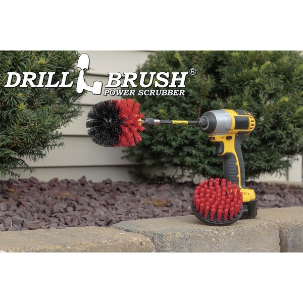 Cepillo de Perforadora Power Scrubber de Useful Products 5 pulgadas de ancho 5 pulgadas de largo, rojo - R-S-4O-5X-QC-DB