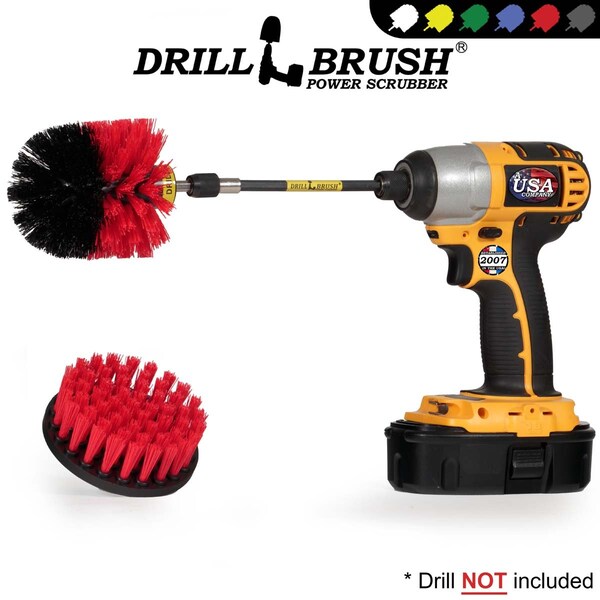 Cepillo de Perforadora Power Scrubber de Useful Products 5 pulgadas de ancho 5 pulgadas de largo, rojo - R-S-4O-5X-QC-DB