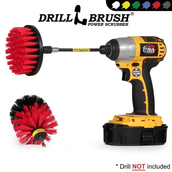 Cepillo de Perforadora Power Scrubber de Useful Products 5 pulgadas de ancho 5 pulgadas de largo, rojo - R-S-4O-5X-QC-DB