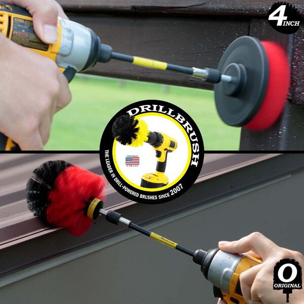 Cepillo de Perforadora Power Scrubber de Useful Products 5 pulgadas de ancho 5 pulgadas de largo, rojo - R-S-4O-5X-QC-DB