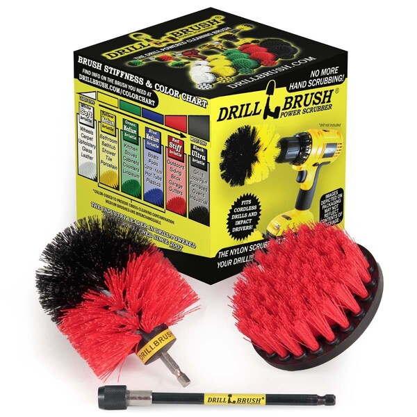 Cepillo de Perforadora Power Scrubber de Useful Products 5 pulgadas de ancho 5 pulgadas de largo, rojo - R-S-4O-5X-QC-DB