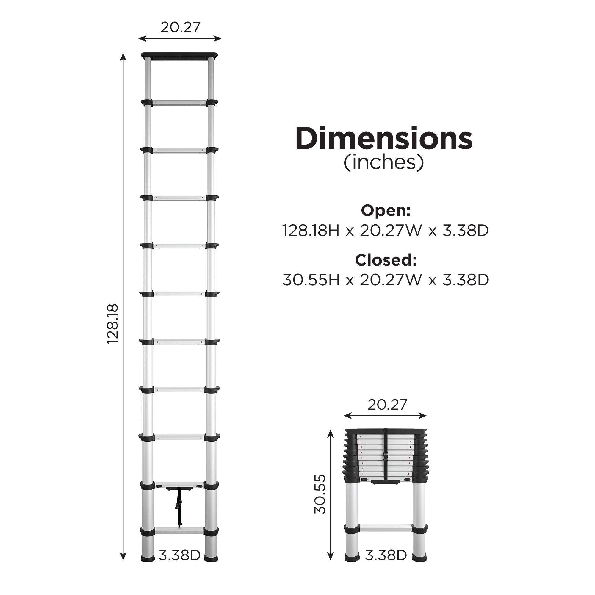 Escalera de extensión telescópica de aluminio Cosco SmartClose de 10.65 pies (14 pies de altura máxima) Tipo 1A - Capacidad de carga de 300 libras Escalera de extensión 20811T1ASE