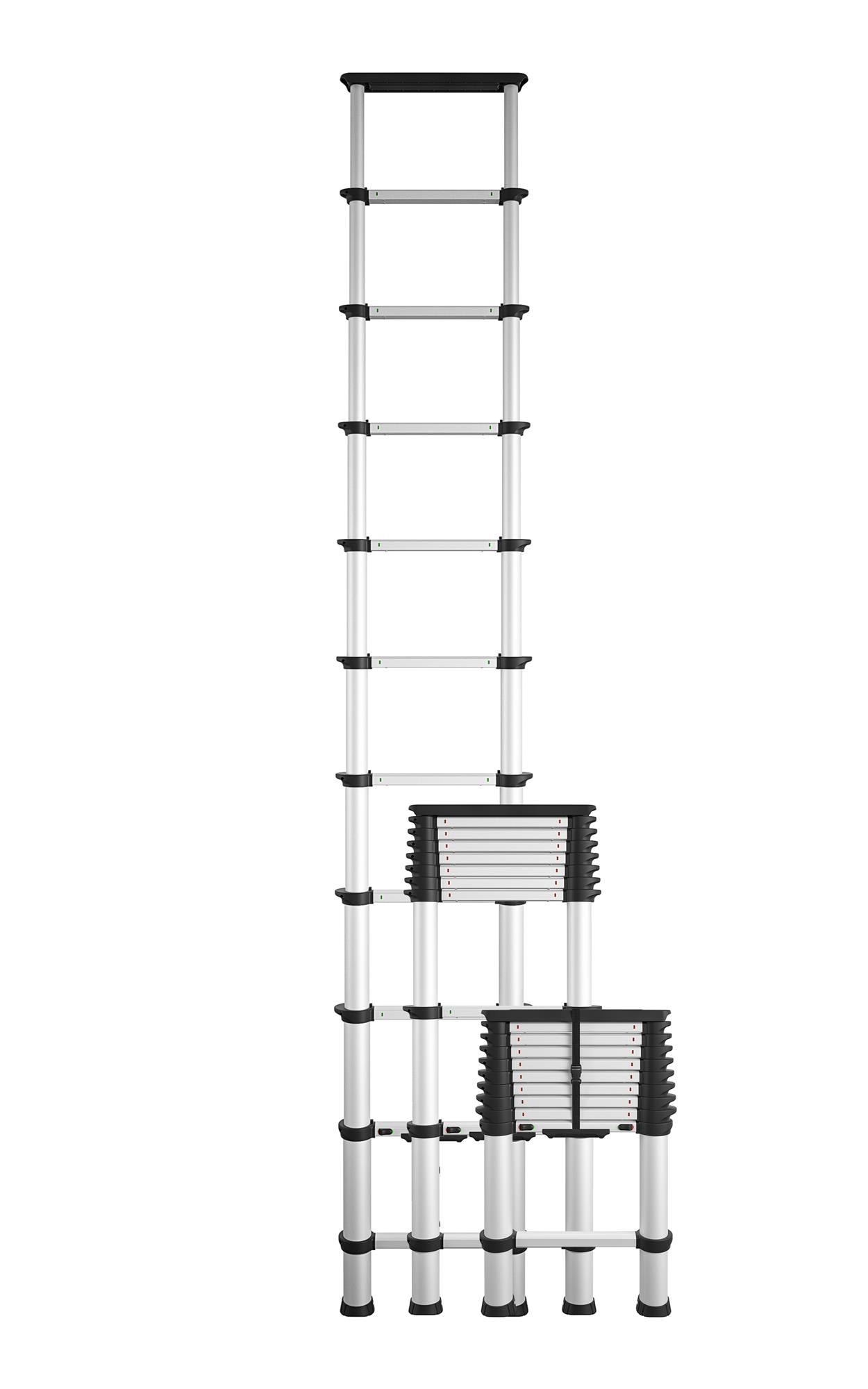 Escalera de extensión telescópica de aluminio Cosco SmartClose de 10.65 pies (14 pies de altura máxima) Tipo 1A - Capacidad de carga de 300 libras Escalera de extensión 20811T1ASE