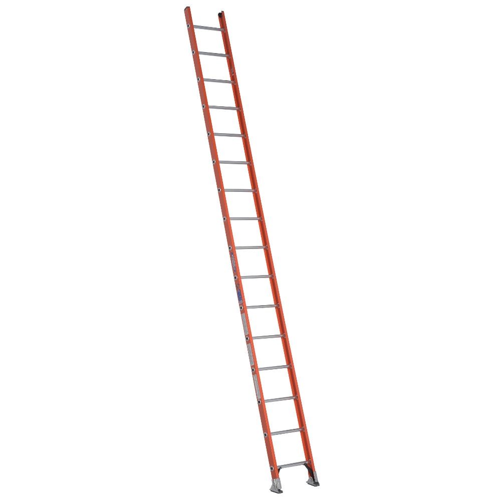 Escalera de extensión recta de fibra de vidrio tipo 1A Werner D6200-1 de 16 pies (altura de alcance de 18 pies) con capacidad de carga de 300 lbs. Modelo D6216-1.