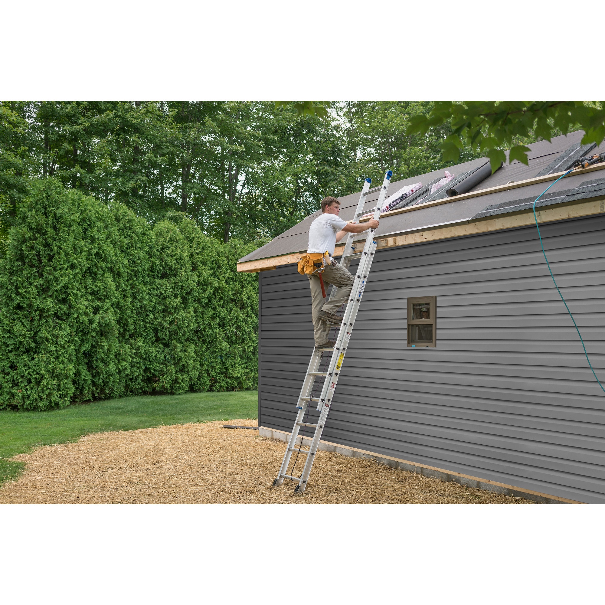 Escalera de extensión Werner D1300-2 de aluminio Tipo 1 con capacidad de carga de 250 lb y alcance de 34 pies (36 pies). Modelo D1336-2.