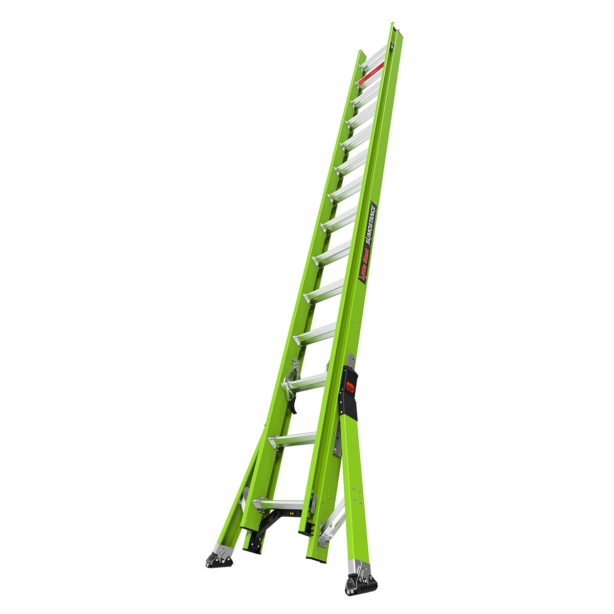 "Escalera de extensión telescópica Little Giant Ladders Sumostance M28 28.0 pies (27.5 pies de altura alcanzable) Tipo 1A de fibra de vidrio - Capacidad de carga de 300 lb. Escalera de extensión"