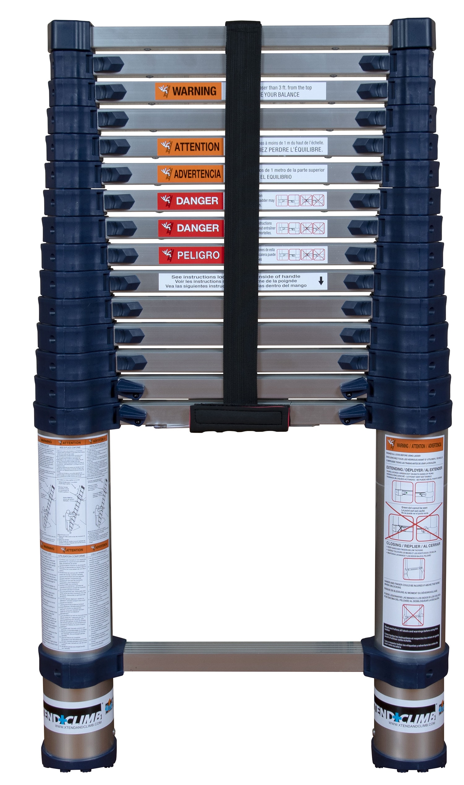 Escalera de extensión telescópica Xtend+Climb 785P+ de aluminio tipo 1 - Certificada por ANSI, 15.5 pies (altura de alcance de 19.5 pies) y capacidad de carga de 250 libras.