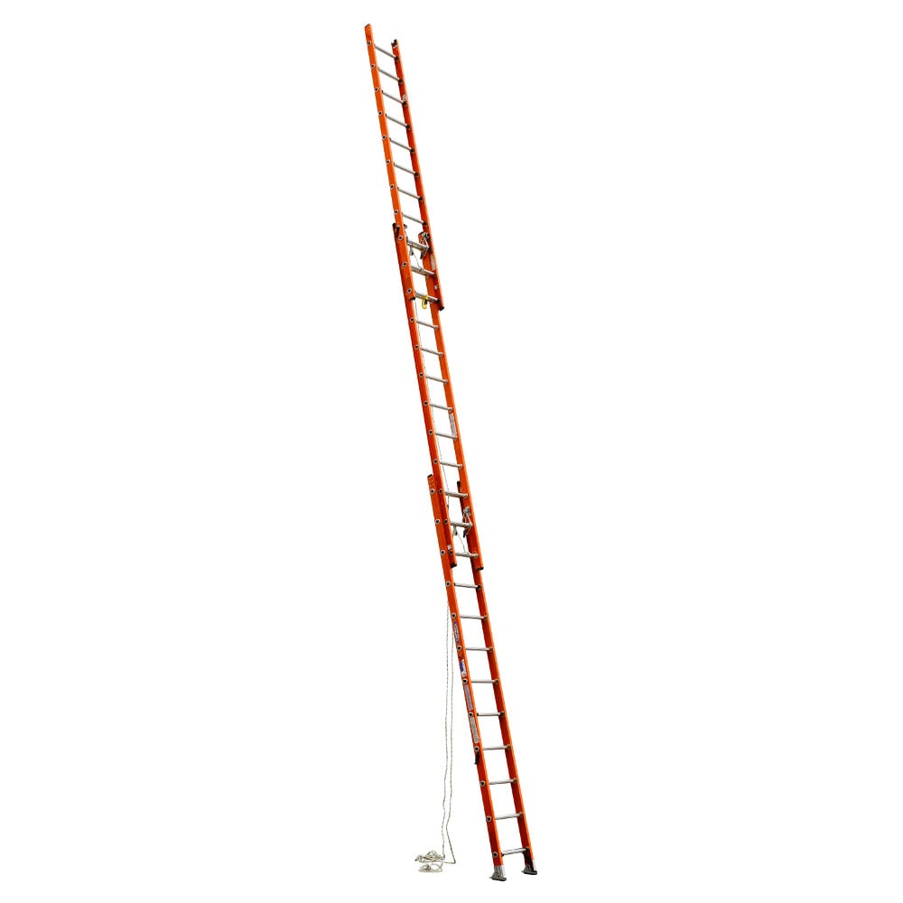 Escalera de extensión de fibra de vidrio Werner D6200-3 de 28 pies (27 pies de altura alcanzable) Tipo 1A con capacidad de carga de 300 libras. Escalera de extensión D6228-3
