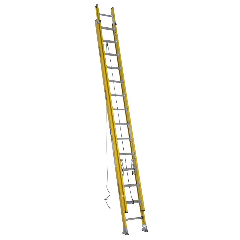 Escalera extensible de fibra de vidrio Werner D7100-2 de 28 pies (27 pies de altura alcanzable) Tipo 1AA con capacidad de carga de 375 lbs. Escalera extensible modelo D7128-2