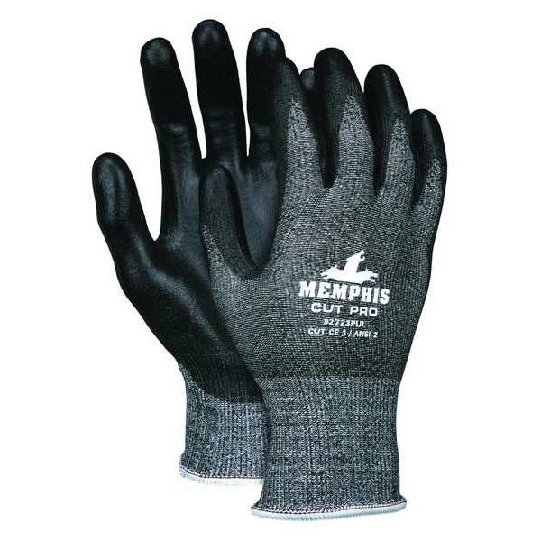 Guantes recubiertos resistentes al corte de seguridad de Mcr, Nivel de corte A2, 13 ga, negro, L - 92723PUL