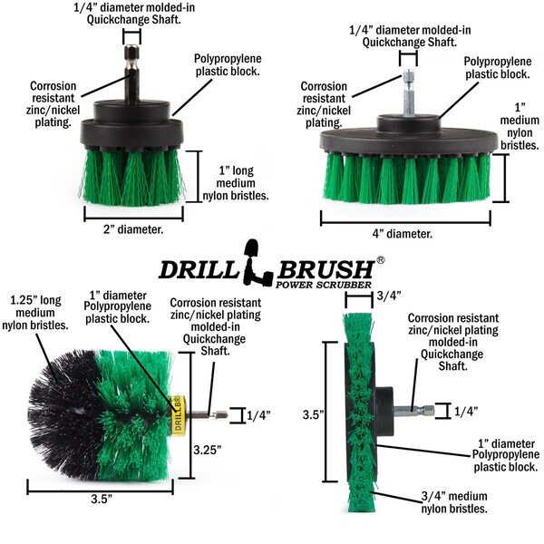 Cepillo Taladro Power Scrubber de Useful Products 5 in W 5 in L, Verde - G-S-E42O-QC-DB