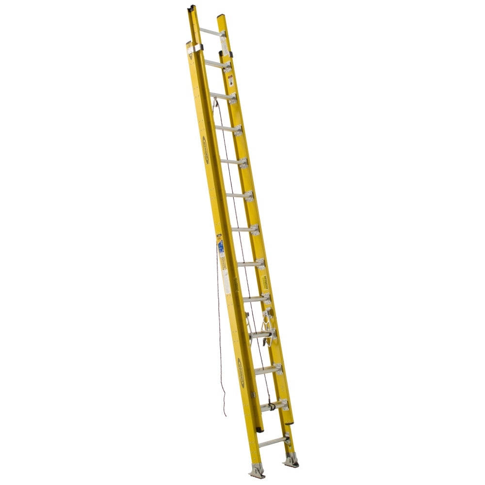 Escalera de extensión de fibra de vidrio Werner D7100-2 de 24 pies (altura de alcance de 23 pies) tipo 1AA con capacidad de carga de 375 lbs. Escalera de extensión D7124-2