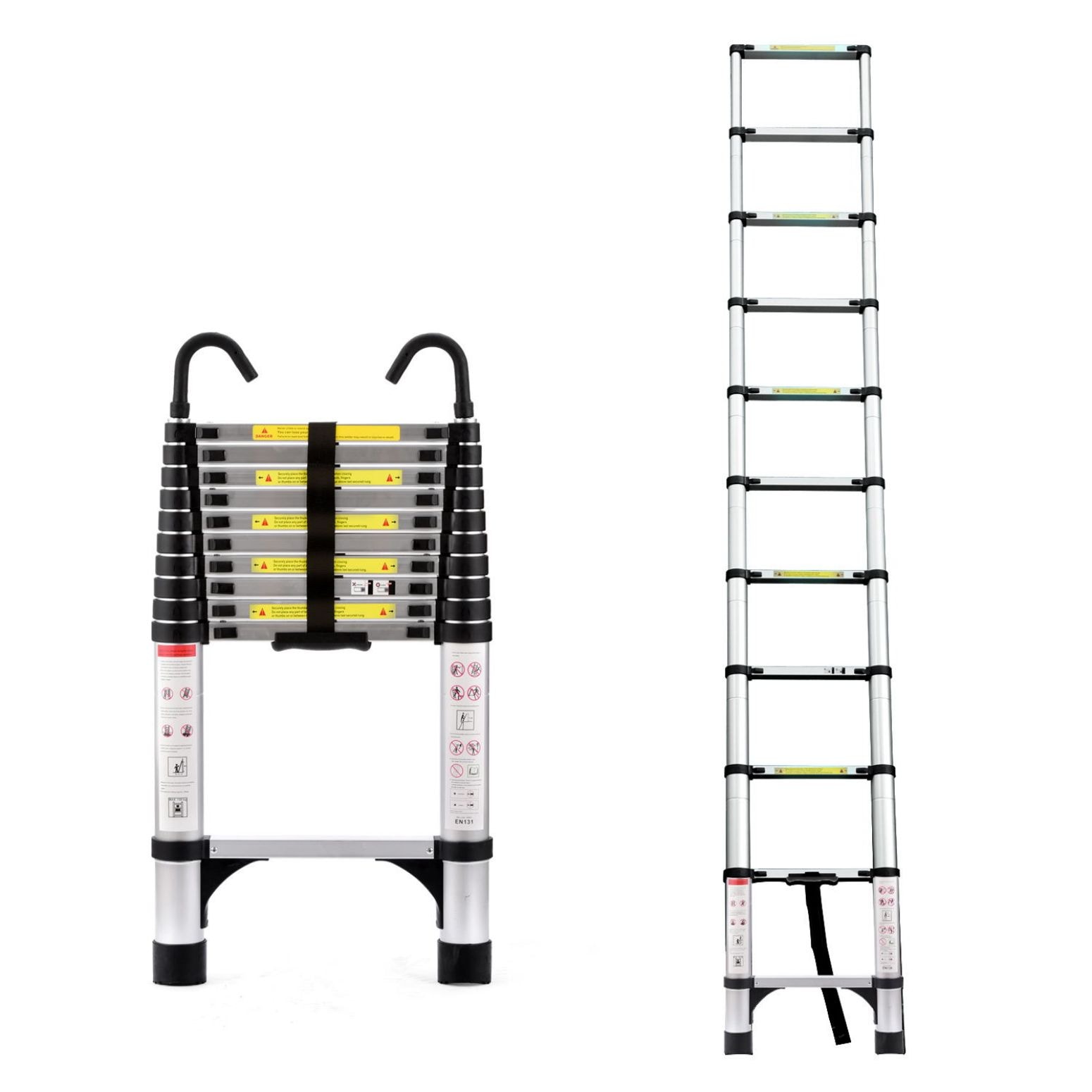 Escalera telescópica retráctil de 10.5 pies Siavonce (Altura alcanzada de 16 pies) Tipo 1AA de aluminio, capacidad de carga de 375 lbs. Escalera extensible telescópica Modelo XH06830