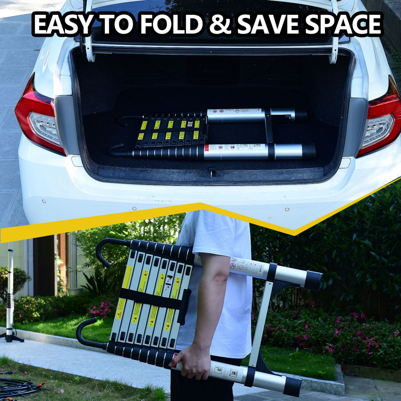 Escalera telescópica retráctil de 10.5 pies Siavonce (Altura alcanzada de 16 pies) Tipo 1AA de aluminio, capacidad de carga de 375 lbs. Escalera extensible telescópica Modelo XH06830