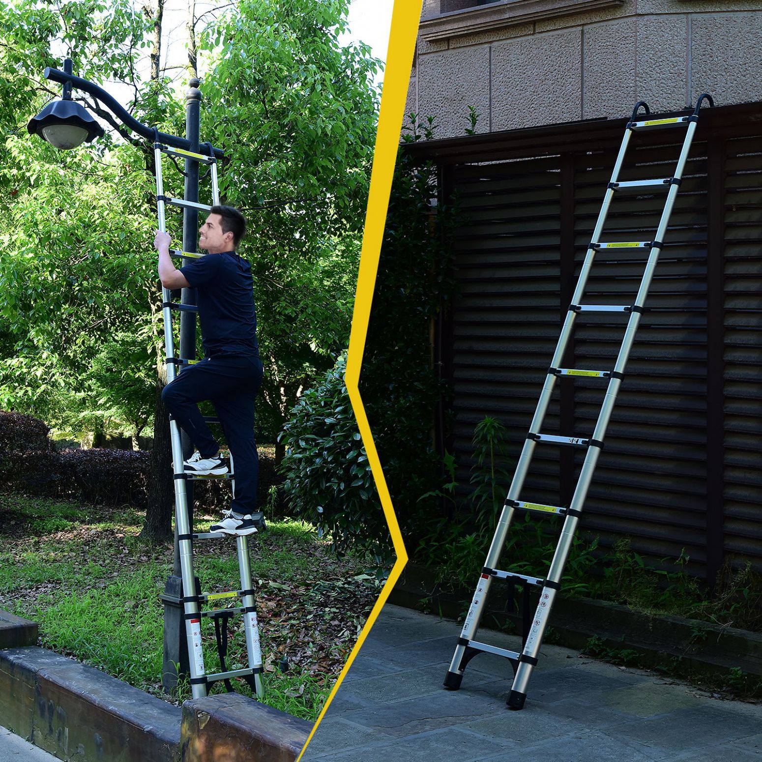 Escalera telescópica retráctil de 10.5 pies Siavonce (Altura alcanzada de 16 pies) Tipo 1AA de aluminio, capacidad de carga de 375 lbs. Escalera extensible telescópica Modelo XH06830