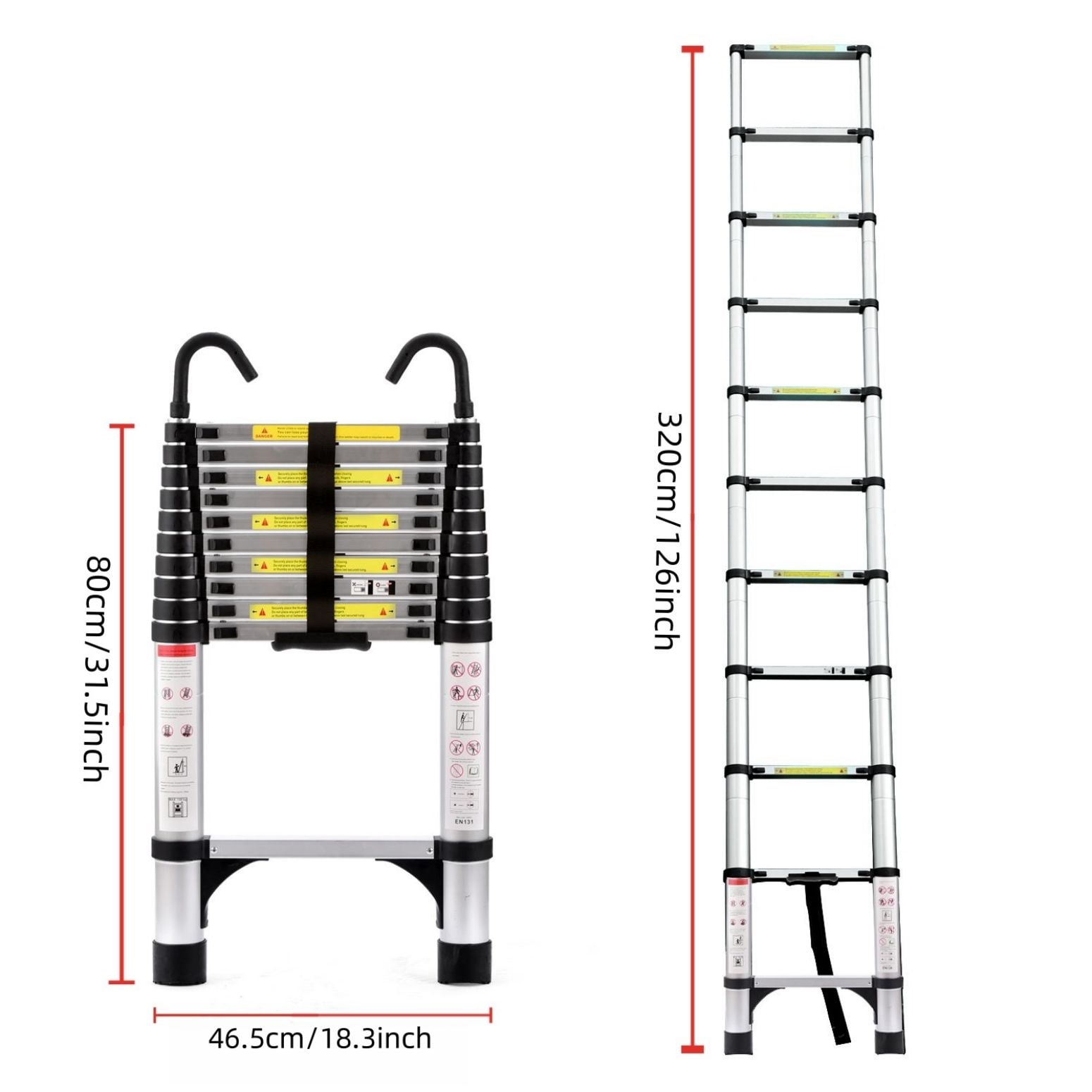 Escalera telescópica retráctil de 10.5 pies Siavonce (Altura alcanzada de 16 pies) Tipo 1AA de aluminio, capacidad de carga de 375 lbs. Escalera extensible telescópica Modelo XH06830