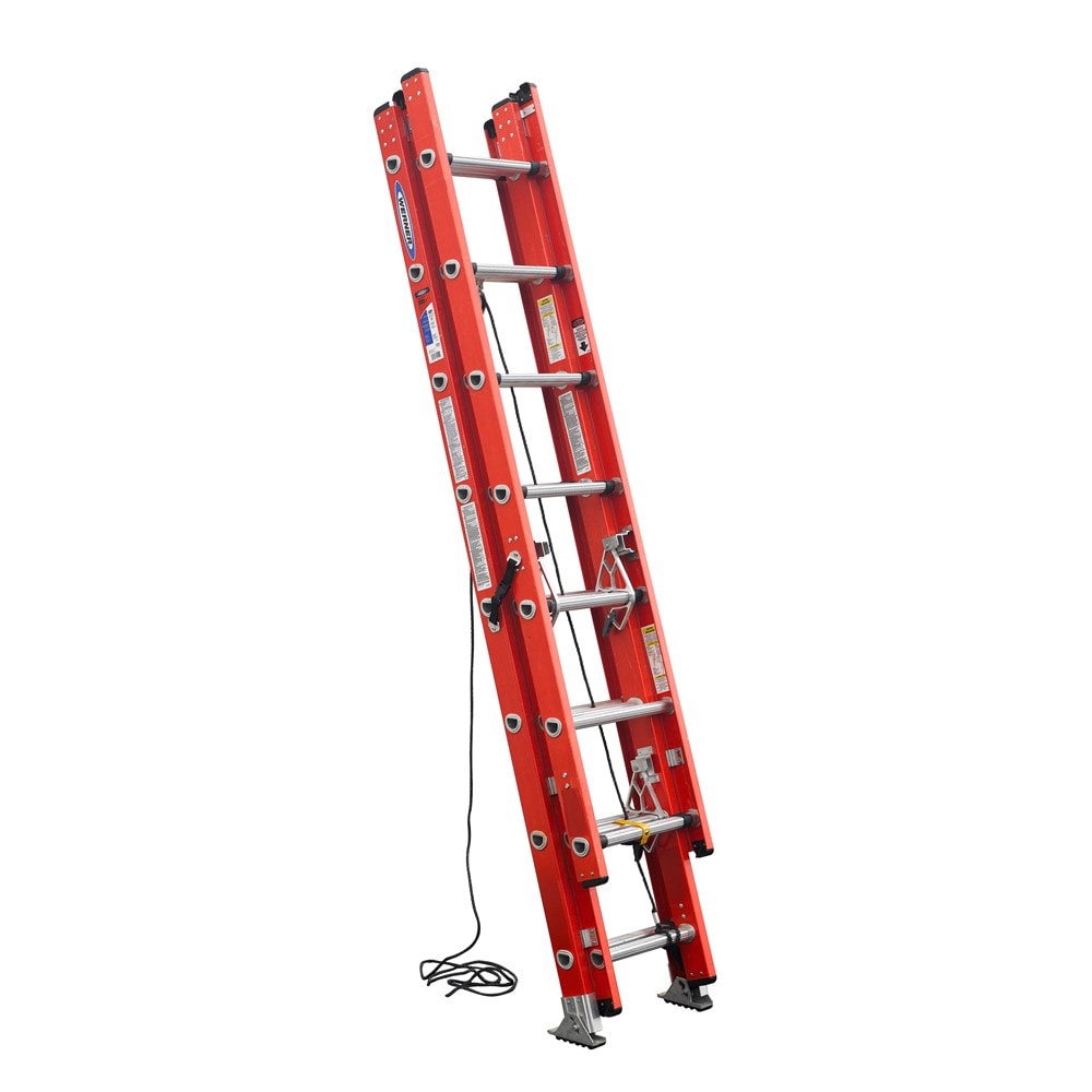 Escalera extensible de fibra de vidrio Werner D6200-3 de 20 pies (altura de alcance de 19 pies) tipo 1A con capacidad de carga de 300 lbs. Escalera extensible D6220-3 de fibra de vidrio con capacidad de carga de 300 lbs.