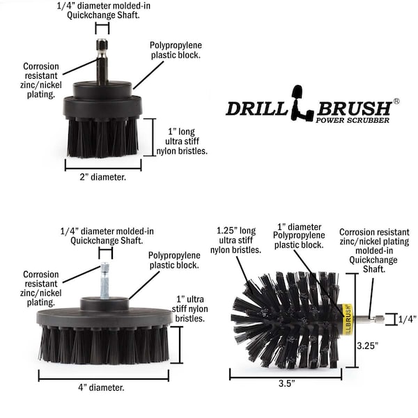 Cepillo Power Scrubber para Taladro de Useful Products 5 pulgadas Ancho 5 pulgadas Largo, Negro - K-S-42O-QC-DB