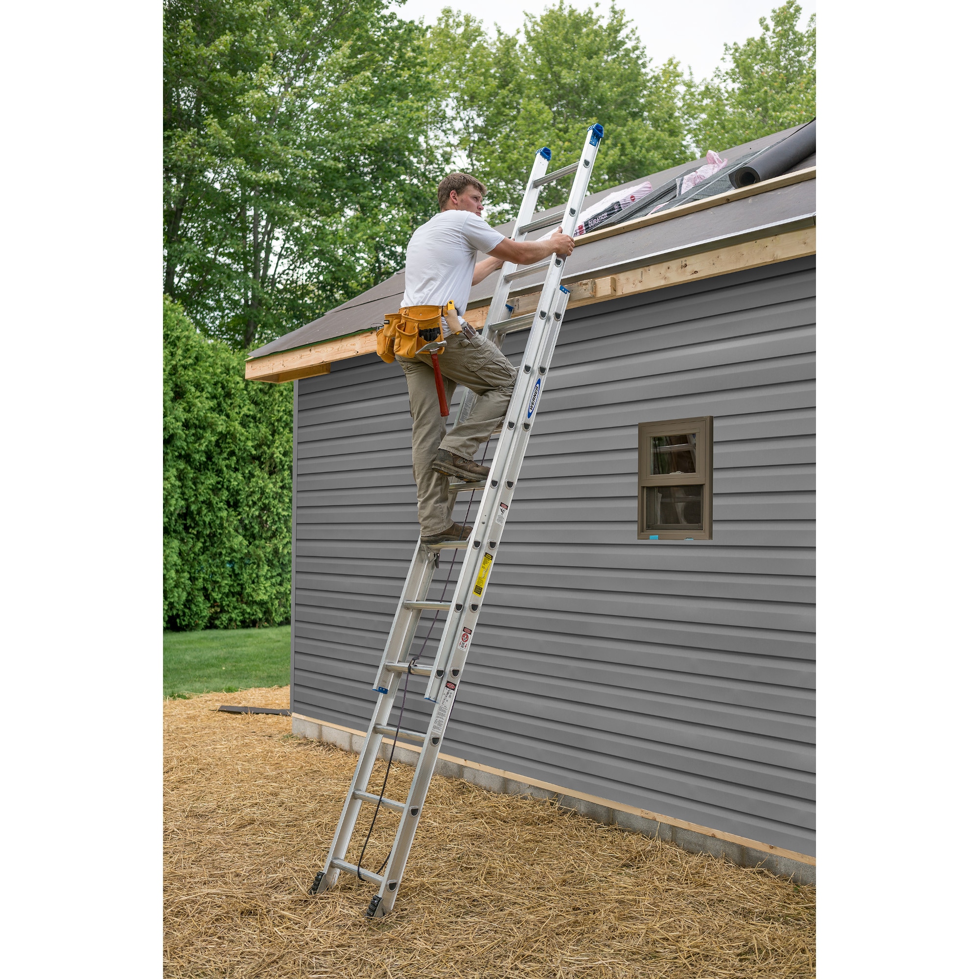 Escalera de extensión de aluminio tipo 1 con capacidad de carga de 250 lb de Werner D1300-2 de 16 pies (15 pies de altura de alcance) - Escalera de extensión D1316-2