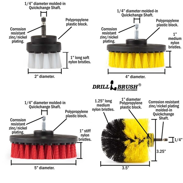 Cepillo Taladro Power Scrubber de Useful Products 5 pulgadas de ancho, 7 pulgadas de largo, variedad - S-W2-Y4O-R5-QC-DB