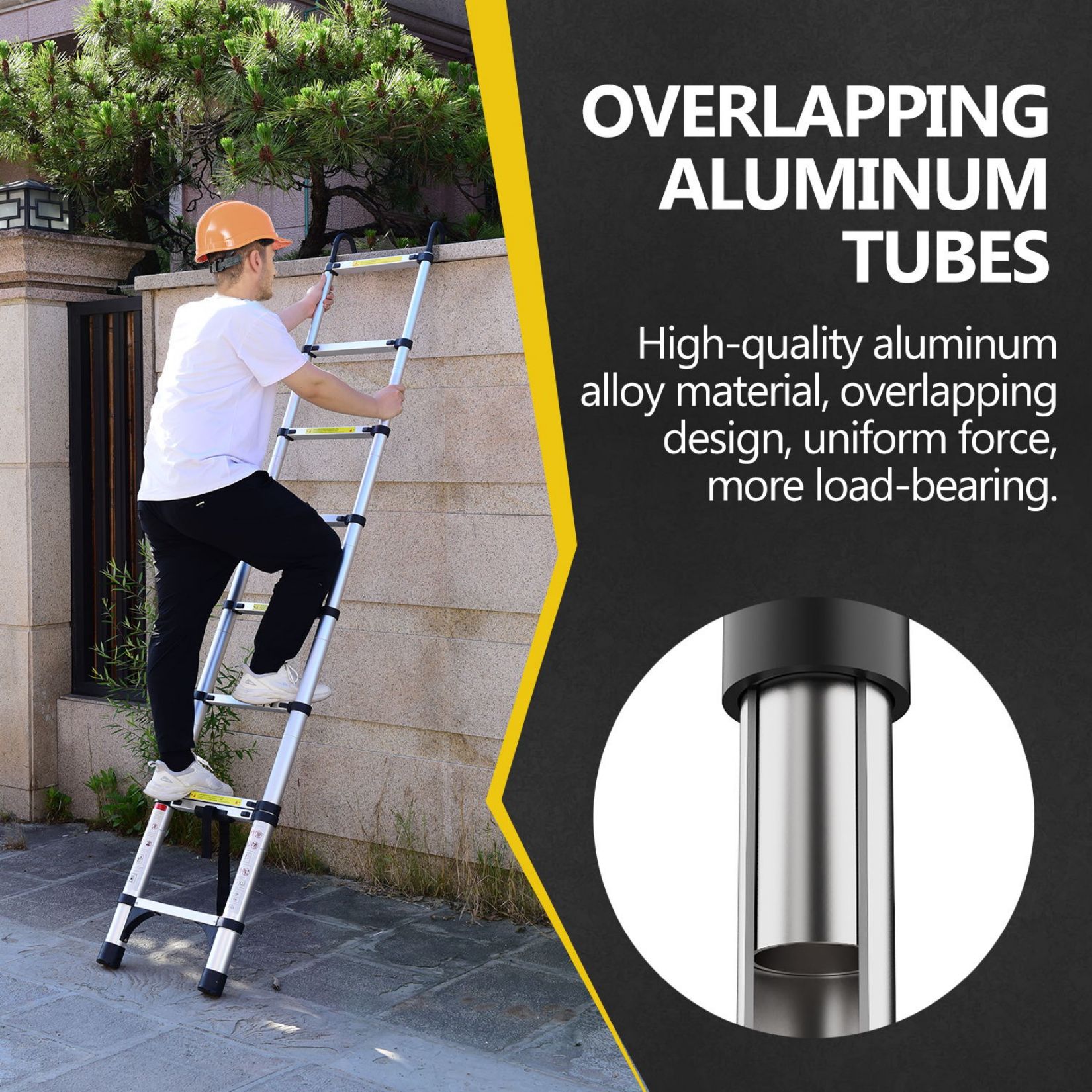 Escalera telescópica de aluminio con botón Siavonce de 9.5 pies (altura de alcance de 15 pies) - Tipo 1AA de aluminio con capacidad de carga de 375 lb. Modelo XH06829