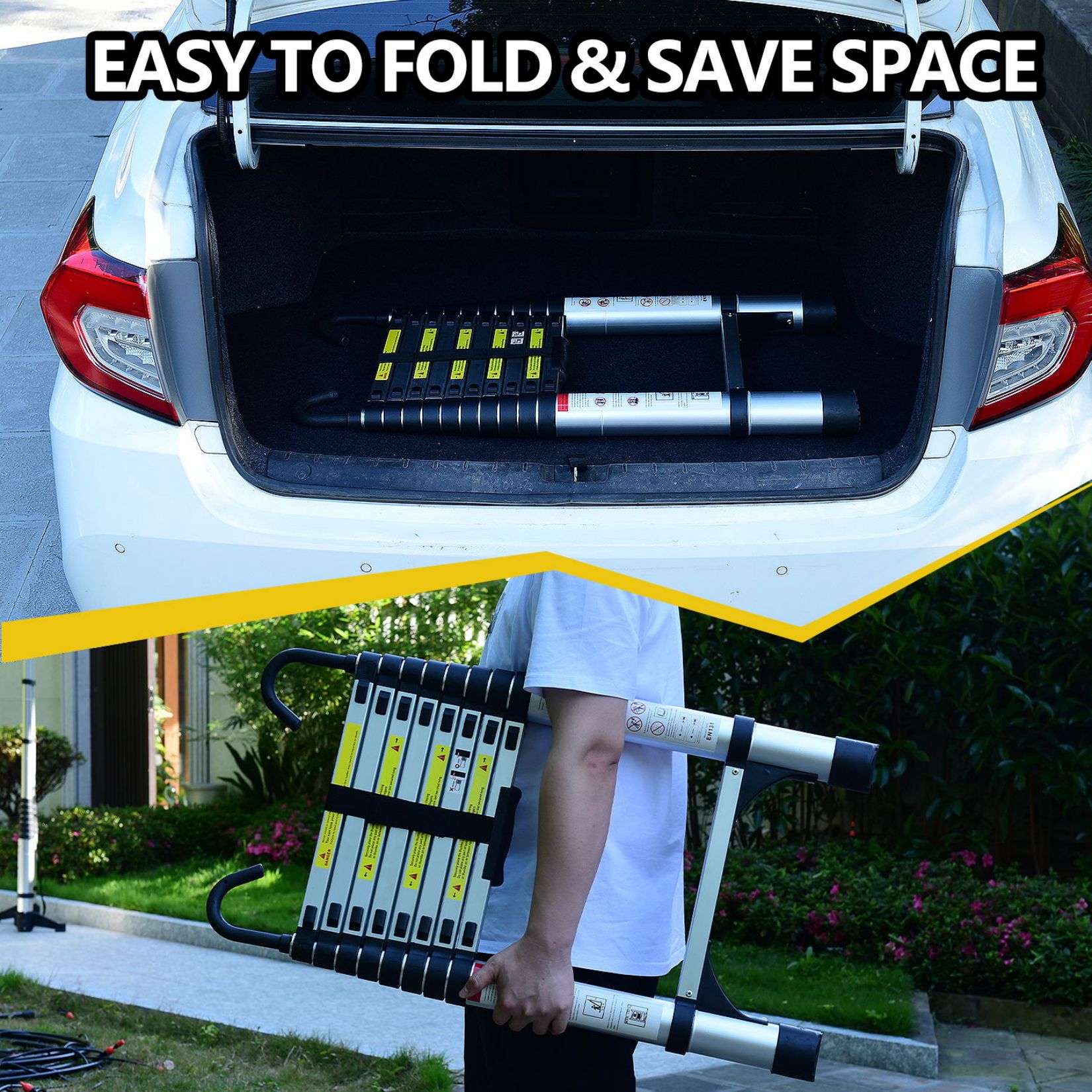 Escalera telescópica de aluminio con botón Siavonce de 9.5 pies (altura de alcance de 15 pies) - Tipo 1AA de aluminio con capacidad de carga de 375 lb. Modelo XH06829