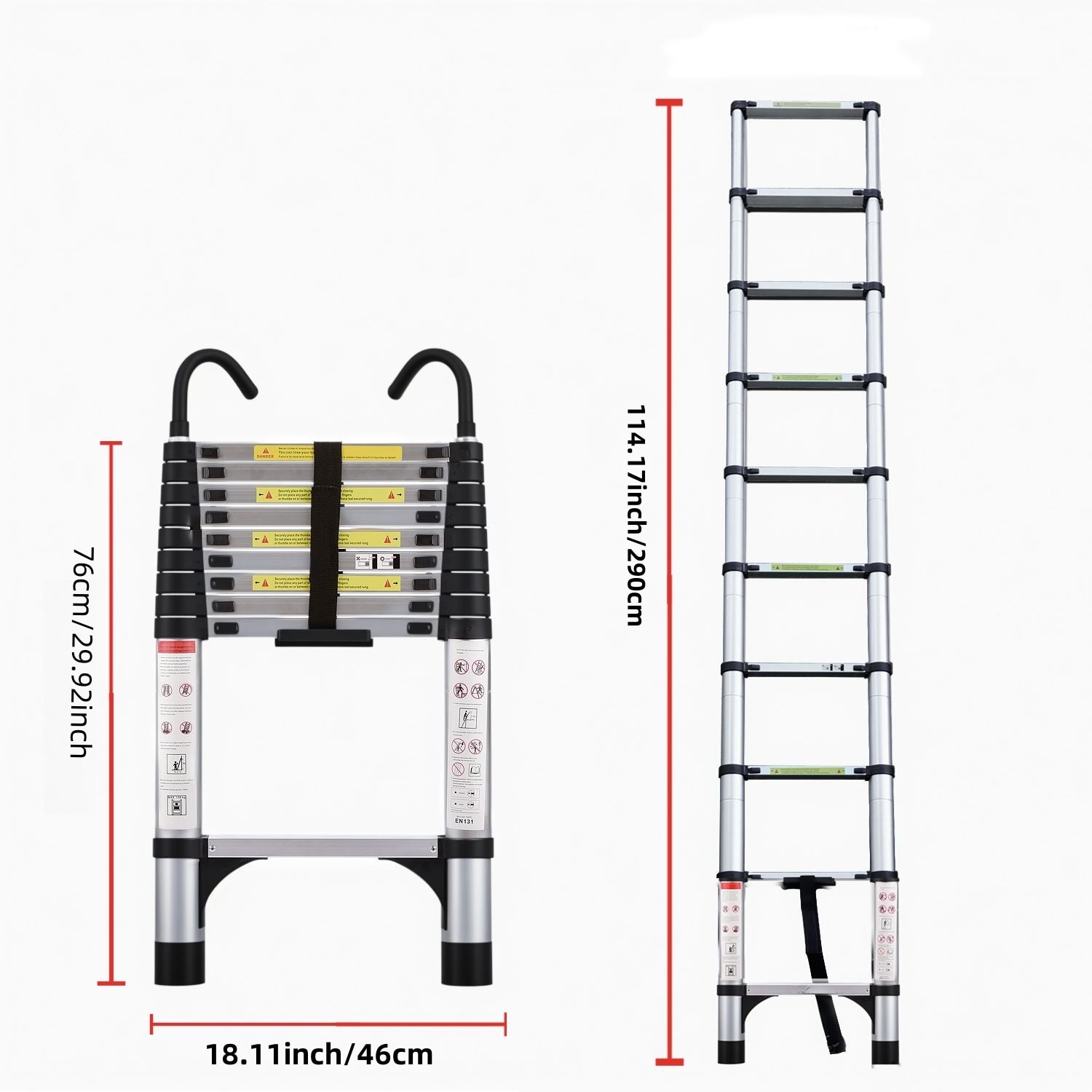 Escalera telescópica de aluminio con botón Siavonce de 9.5 pies (altura de alcance de 15 pies) - Tipo 1AA de aluminio con capacidad de carga de 375 lb. Modelo XH06829