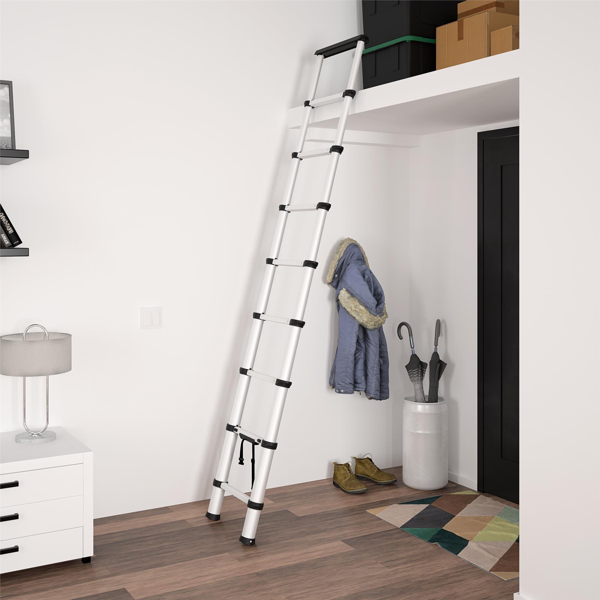 Escalera de extensión telescópica Cosco SmartClose de 8.66 pies (altura de alcance de 12 pies) de aluminio Tipo 1A con capacidad de carga de 300 lb, modelo 20809T1ASE