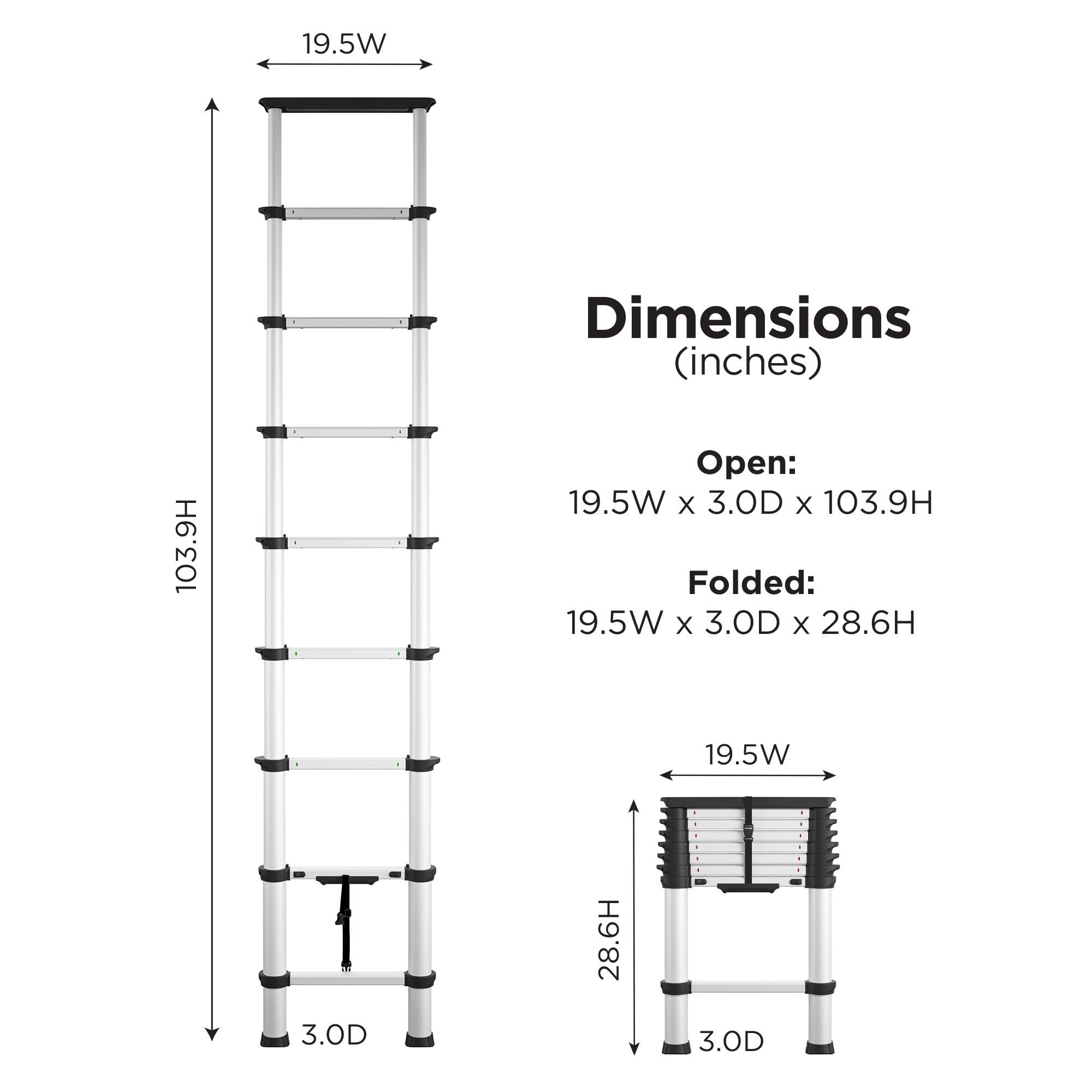 Escalera de extensión telescópica Cosco SmartClose de 8.66 pies (altura de alcance de 12 pies) de aluminio Tipo 1A con capacidad de carga de 300 lb, modelo 20809T1ASE