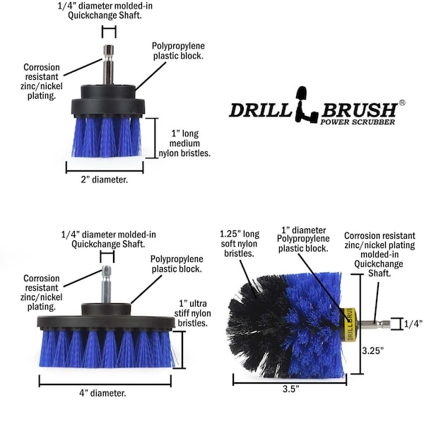Cepillo Taladro Limpiador de Potencia de Useful Products 5 pulgadas de ancho por 5 pulgadas de largo, azul - B-S-42O-QC-DB