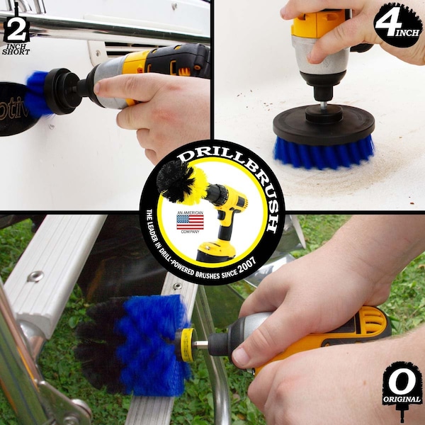 Cepillo Taladro Limpiador de Potencia de Useful Products 5 pulgadas de ancho por 5 pulgadas de largo, azul - B-S-42O-QC-DB