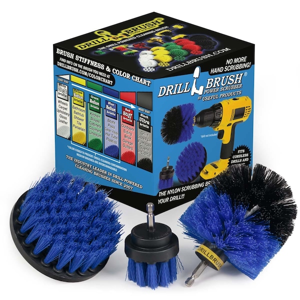 Cepillo Taladro Limpiador de Potencia de Useful Products 5 pulgadas de ancho por 5 pulgadas de largo, azul - B-S-42O-QC-DB