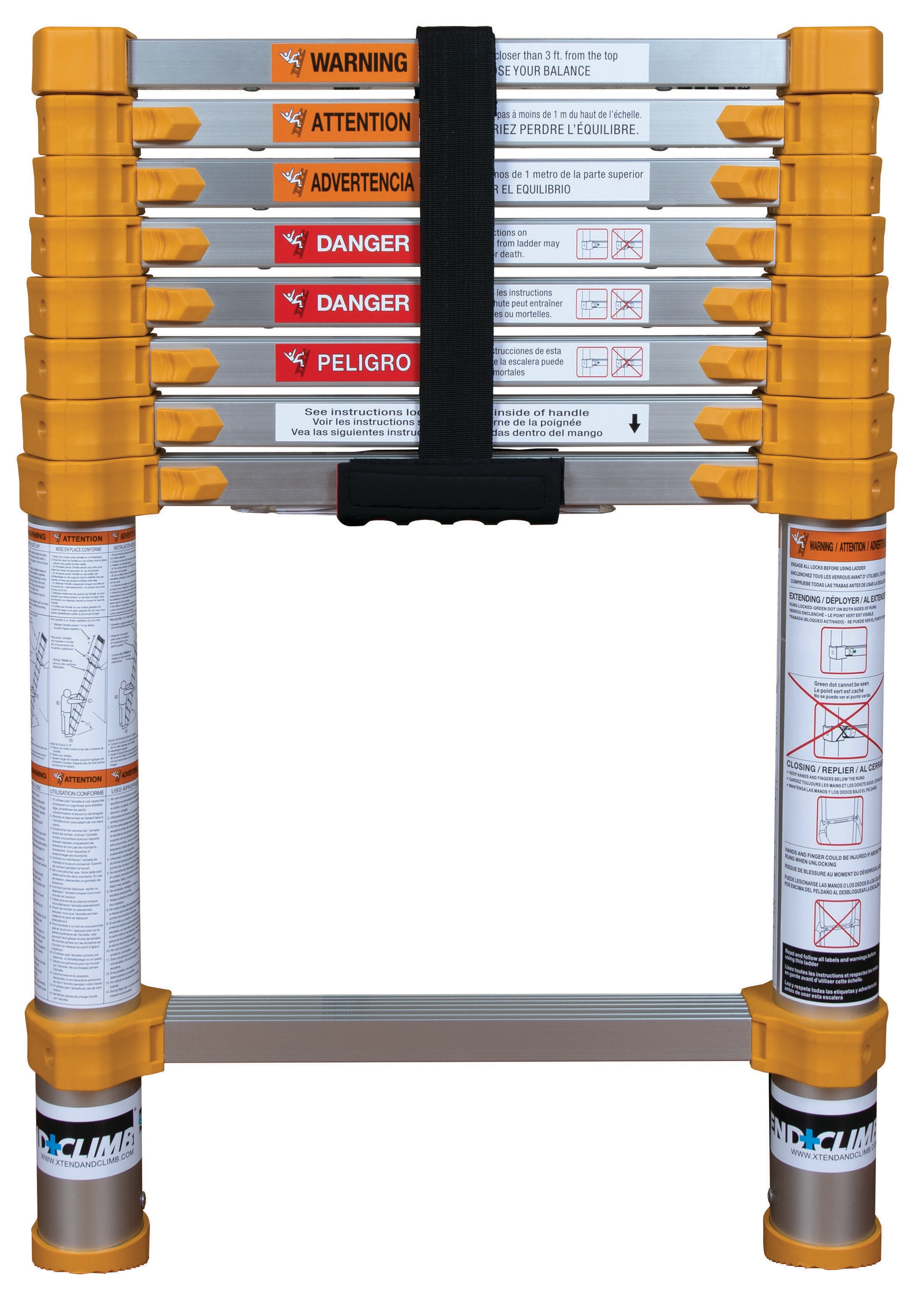 Escalera de extensión telescópica Xtend+Climb 750P+ de aluminio Tipo 1 de 8.5 pies (12.5 pies de altura máxima) certificada por ANSI con capacidad de carga de 250 lbs.