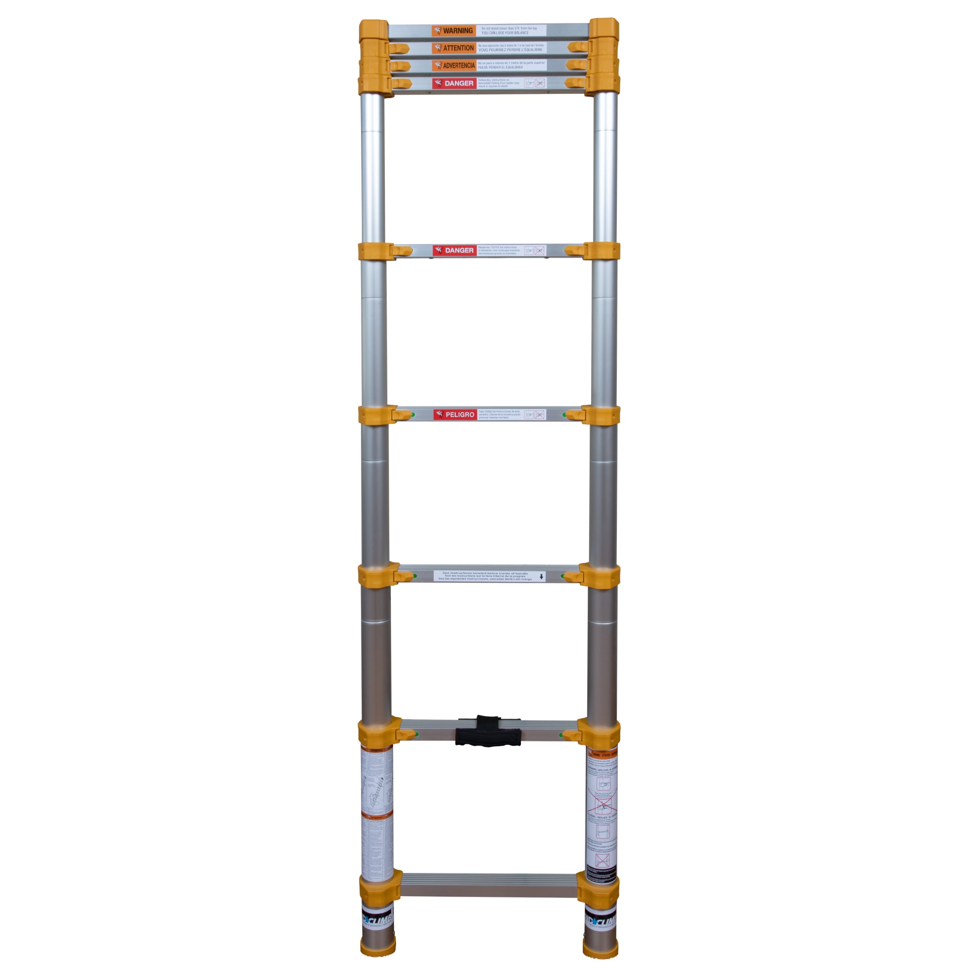 Escalera de extensión telescópica Xtend+Climb 750P+ de aluminio Tipo 1 de 8.5 pies (12.5 pies de altura máxima) certificada por ANSI con capacidad de carga de 250 lbs.