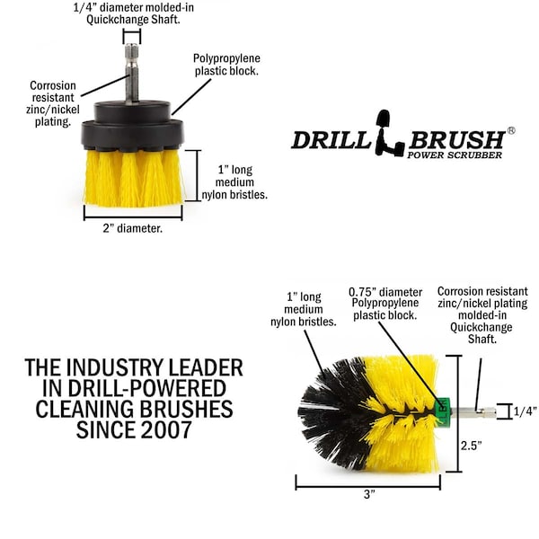 Cepillo Taladro Power Scrubber de Useful Products 5 pulgadas Ancho 5 pulgadas Largo, Amarillo - Y-S-2M-QC-DB