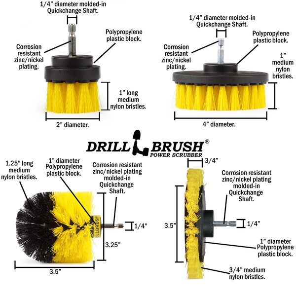Cepillo de taladro Power Scrubber de Useful Products 5 pulgadas de Ancho 5 pulgadas de Largo, Amarillo - Y-S-E42O-QC-DB