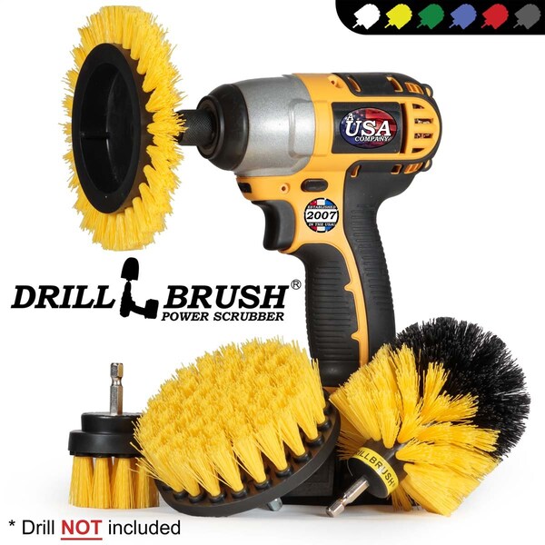 Cepillo de taladro Power Scrubber de Useful Products 5 pulgadas de Ancho 5 pulgadas de Largo, Amarillo - Y-S-E42O-QC-DB