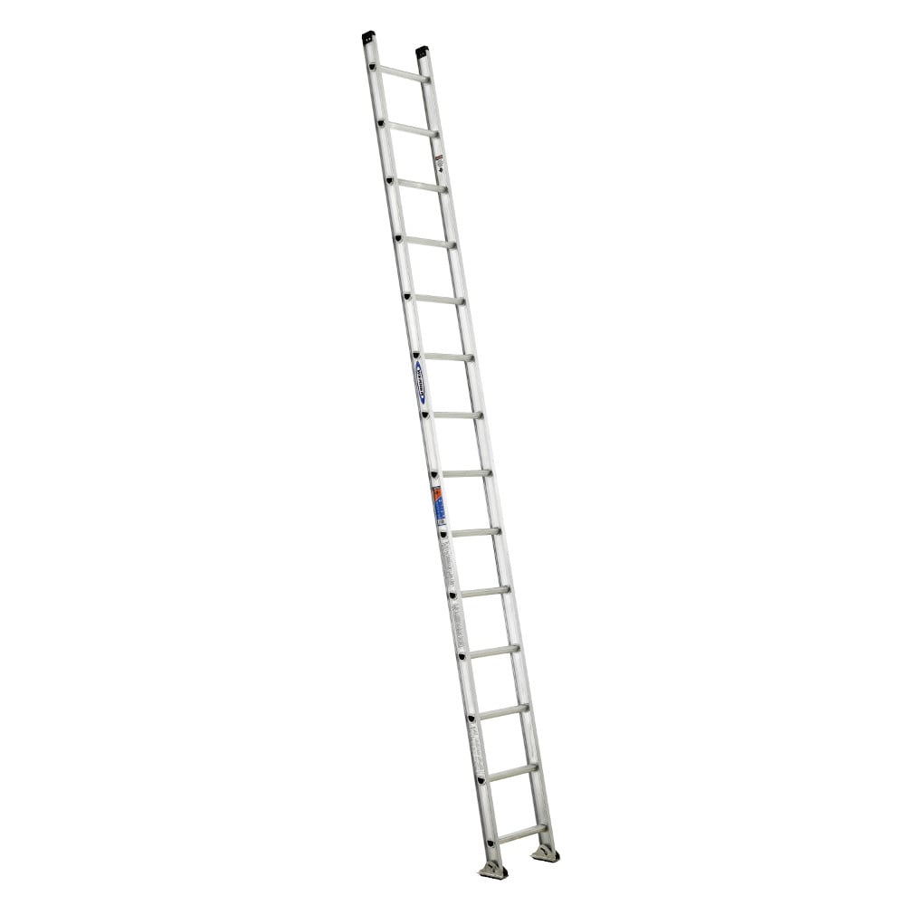 Escalera extensible recta de aluminio Werner D1500-1 de 14 pies (altura de alcance de 17 pies) Tipo 1A con capacidad de carga de 300 libras. Escalera de extensión D1514-1