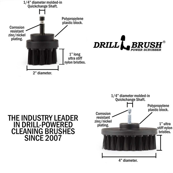 Cepillo de Taladro Power Scrubber de Useful Products 4 pulgadas de ancho por 4 pulgadas de largo, negro - K-S-42-QC-DB