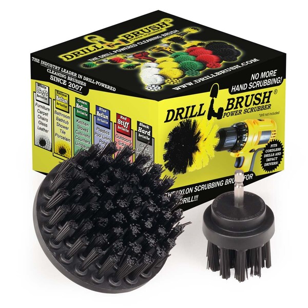 Cepillo de Taladro Power Scrubber de Useful Products 4 pulgadas de ancho por 4 pulgadas de largo, negro - K-S-42-QC-DB