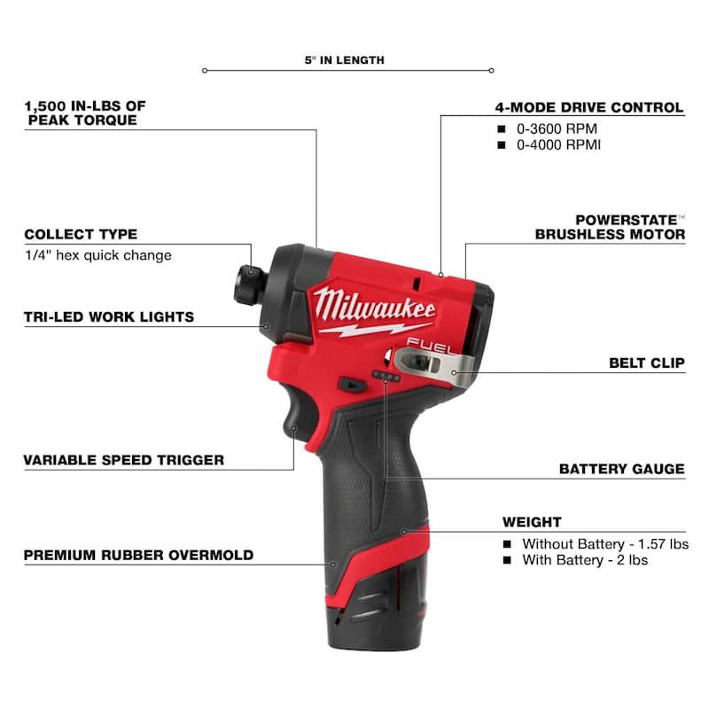 Juego de taladro inalámbrico sin escobillas Milwaukee M12 FUEL de 12 voltios de 1/2 pulgadas con herramienta rotativa M12 - 3403-22-2460-20