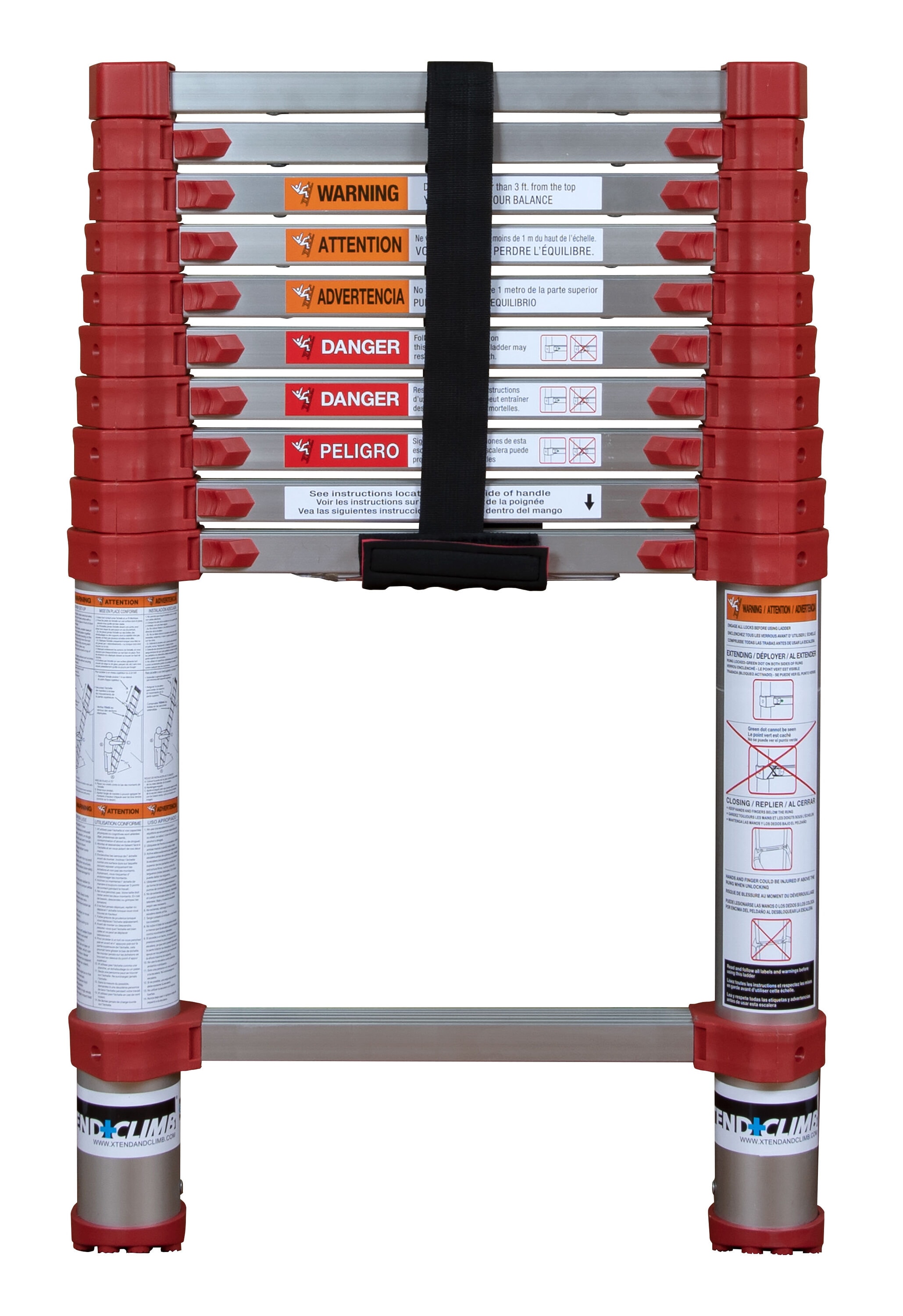 Escalera de extensión telescópica Xtend+Climb 760P+ de aluminio certificada por ANSI, tipo 1 con capacidad de carga de 250 lbs, de 10.5 pies (altura de alcance de 14.5 pies).