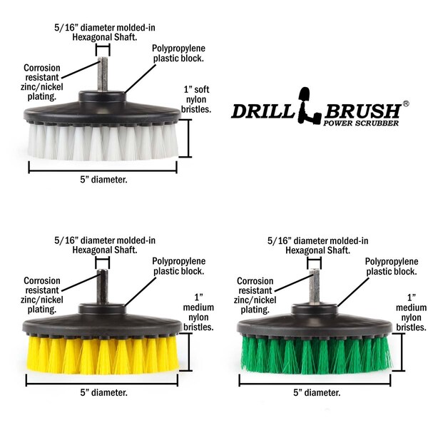 Cepillo de Taladro Power Scrubber de Useful Products 7 in W 5 in L, Variedad - 5IN-S-GWY-H-DB