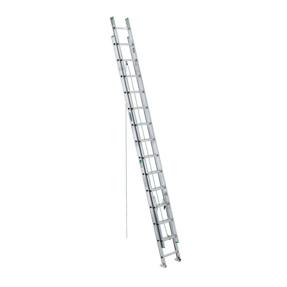 Escalera de extensión de aluminio Tipo 2 Werner D1200-2 de 28 pies (27 pies de altura alcanzable) con capacidad de carga de 225 lb - Escalera de extensión D1228-2