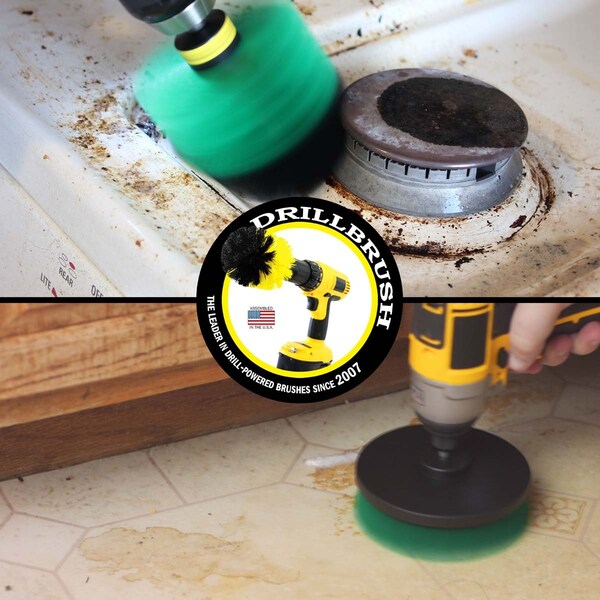 Cepillo de Taladro Power Scrubber de Useful Products 5 in W 5 in L, Verde - G-S-5O-QC-DB