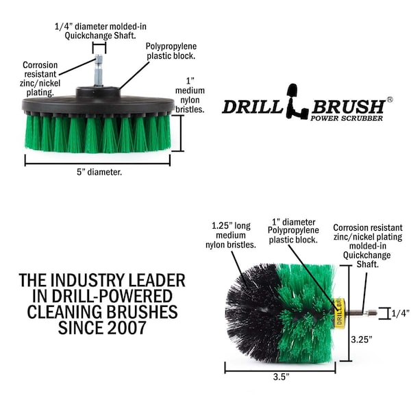 Cepillo de Taladro Power Scrubber de Useful Products 5 in W 5 in L, Verde - G-S-5O-QC-DB