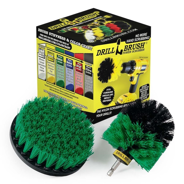 Cepillo de Taladro Power Scrubber de Useful Products 5 in W 5 in L, Verde - G-S-5O-QC-DB